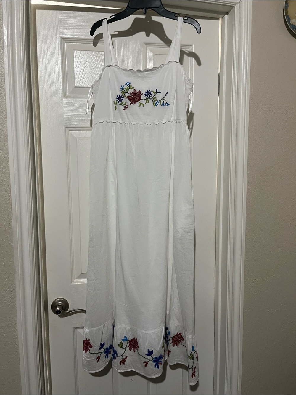 White Embroidered Midi Sundress - Floral Accent